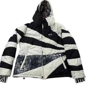 AOP Ride Snowboards 5k Waterproof Jacket XL Black White Rising Sun Graphic Coat